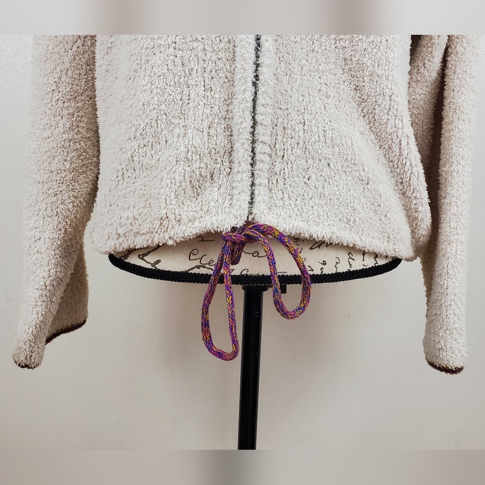 Urban Outfitters Sherpa Zip Jacket M Cream Rainbow Collar Drawstring Hem - Picture 4 of 13